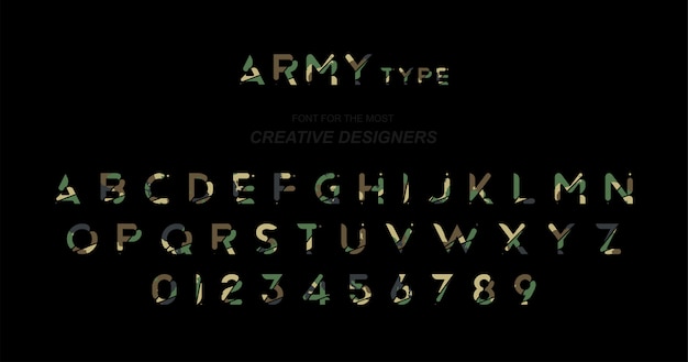 Army Original font a set of letters and numbers in camouflage 