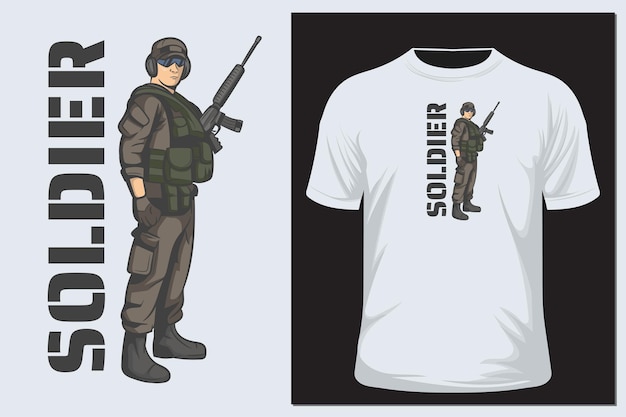 軍隊または兵士のキャラクターのTシャツ