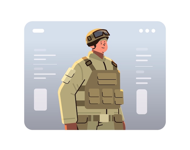 Vector army soldier in comouflage helmet and life vest happy labor day celebration concept horizontal vector illustration