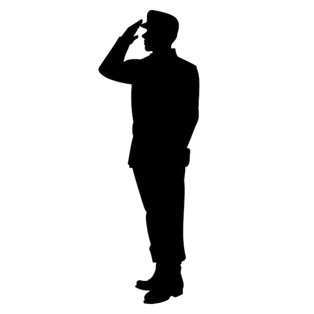 Army soldier giving salute silhouette vector illustration