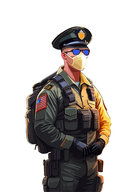 Vector army soldier in uniform with face mask