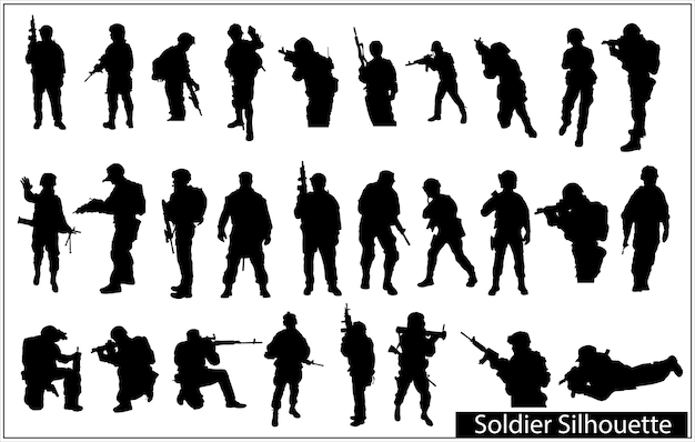 Vector army soldiers silhouette vector collection