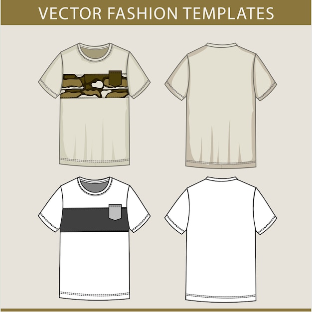 Vector army  t-shirt  men fashion flat sketch template