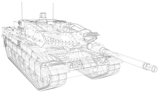 Vettore illustrazione vettoriale wireframe tecnica del carro armato dell'esercito illustrazione tracciata di d