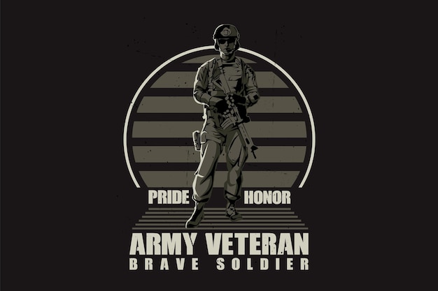 Disegno della siluetta del soldato coraggioso veterano dell'esercito