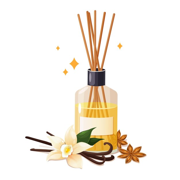 aroma diffuser bottle with sticks with scented oil for relaxation and meditation