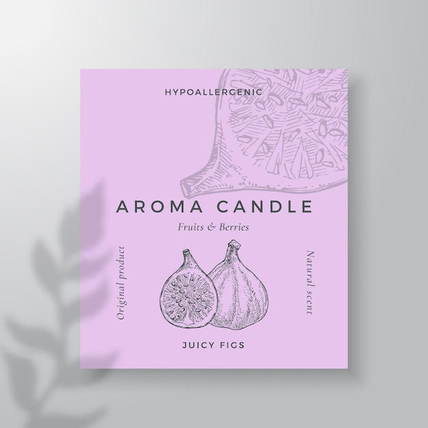 Aroma kaars vector labelsjabloon vijgen geur van lokale leveranciers advertentie ontwerp inkt stijl schets achtergrond lay-out decor natuurlijke geur product pakket tekst ruimte