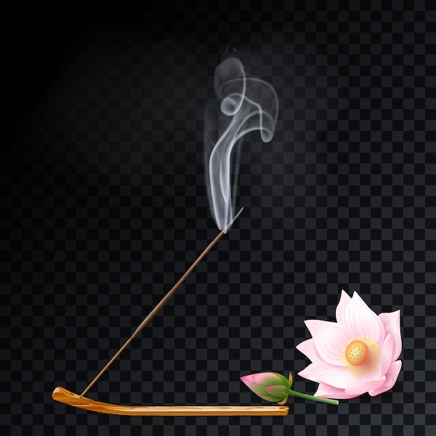 Vector aroma smoke reed sticks on holder, lotus aromatherapy