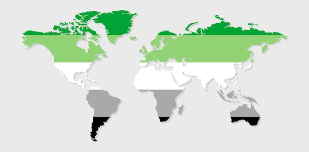 世界地図の形をした芳香族プライド フラグ ゲイ トランスジェンダー バイセクシュアル レズビアンなどの旗 プライド コンセプト