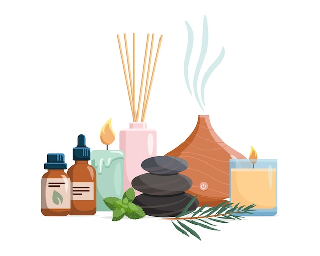 Vettore accessori per aromaterapia con oli essenziali diffusore per lampada aromatica con pietre di oli essenziali