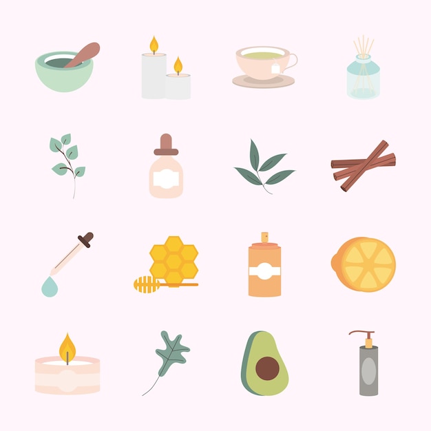 Aromatherapy spa icon set