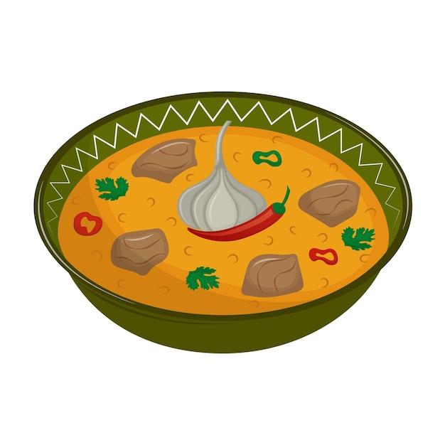 Aromatic Asian pilaf with lamb rice and spices Traditional Asian cuisine Vector illustration Cartoon