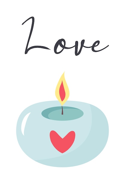 Aromatic round candle with a heart Love quote