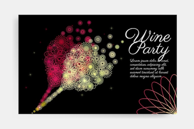 Aromatic white and rose wine glass concept with flower drawing