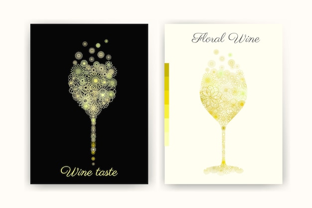 Idea aromatica di calice da vino bianco con disegno floreale