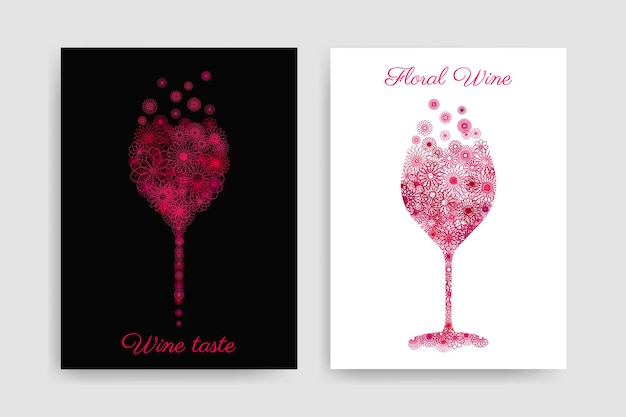 Vector aromatic wine glass concept with flower drawing