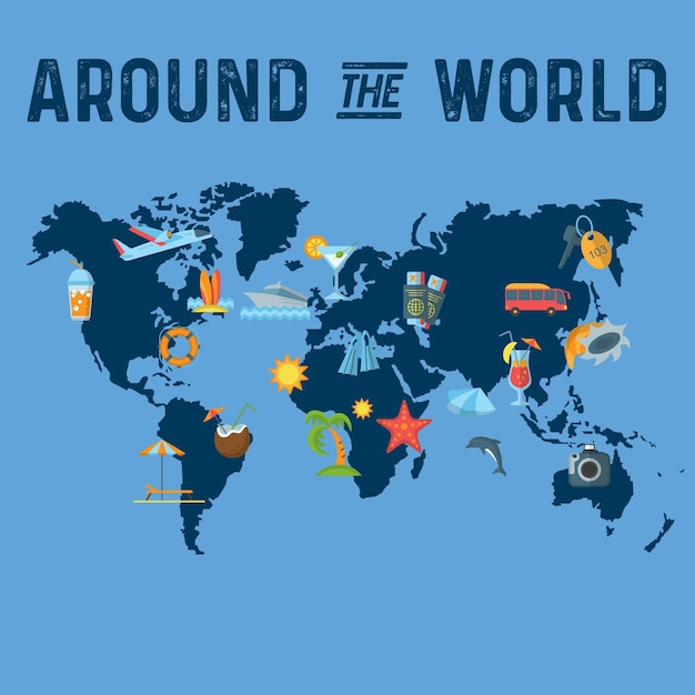 Vector around the world flat poster