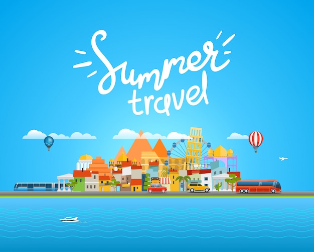 Vector around the world travelling concept with calligraphic logo