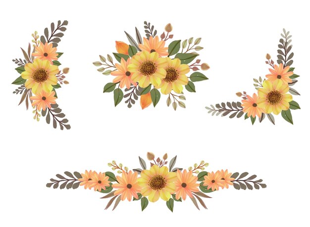 arrangement of floral watercolor in yellow and orange