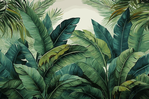 Vector arrangement of green tropical leaves