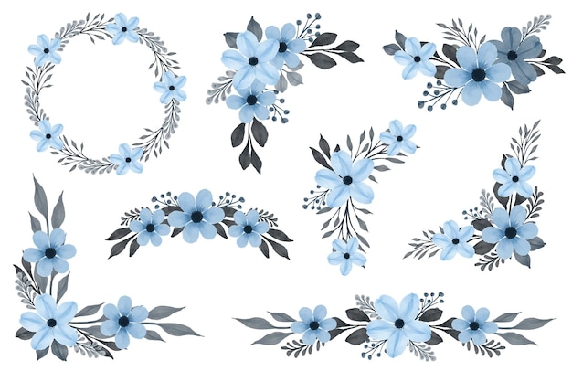 Vettore disposizione della cornice floreale dell'acquerello azzurro