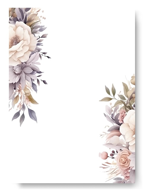 Vector arrangement van witte rozen bloemen en bladeren bij hoek frame handschilderij op bruiloft uitnodiging kaart