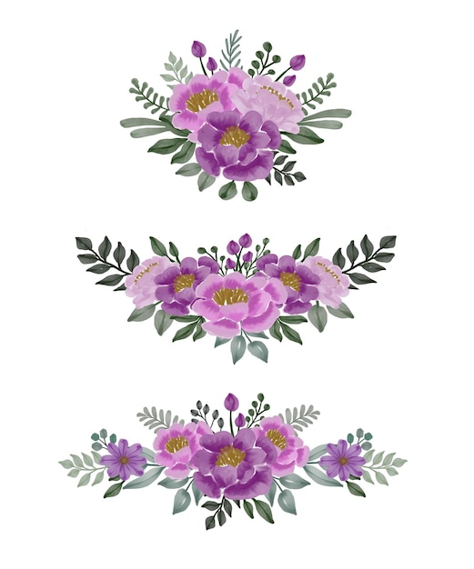 Disposizione di bouquet floreale rosa e viola dell'acquerello