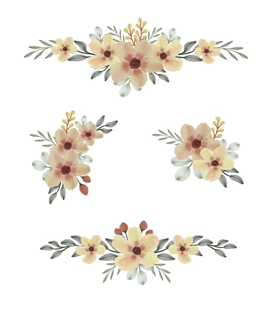 Vector arrangement of yellow bouquet watercolor frame floral vector design
