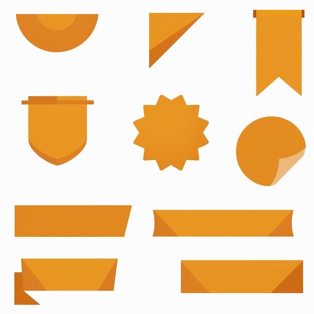 Vettore una serie di bandiere e distintivi arancione vivaci di varie forme e stili