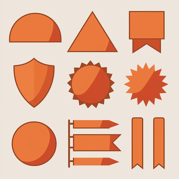 Vector array of vibrant orange banners and badges diverse shapes and styles