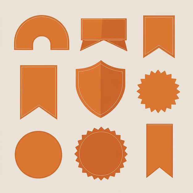 Vector array of vibrant orange banners and badges diverse shapes and styles