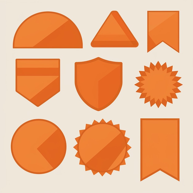 Vector array of vibrant orange banners and badges diverse shapes and styles