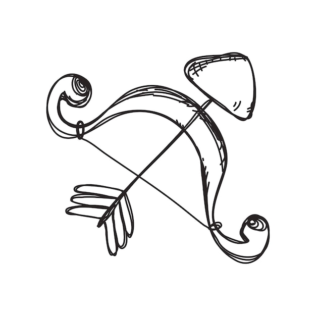 Arrow and bow doodle icon vector