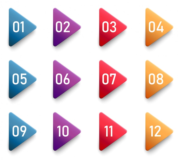 Arrow bullet point triangle flags with colorful gradient.