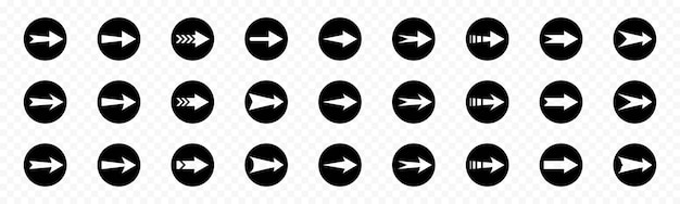 Кнопка со стрелкой Плоская черная стрелка векторный набор иконок, изолированных на прозрачном фоне Набор иконок со стрелкой Символ стрелки Знак направления Векторная графика