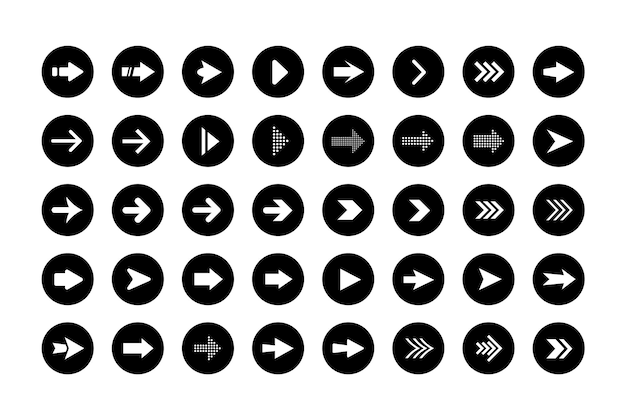 Vector arrow buttons in round shape. set of flat icons, signs, symbols arrow for interface design, web design, apps and more.