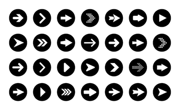 arrow buttons in round shape. Set of flat icons, signs, symbols arrow