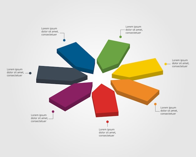 Modello di grafico a freccia per infografica per la presentazione per 7 elementi