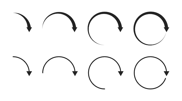 벡터 화살표 원 아이콘 세트 루프 화살표 라운드 세트 화살표 기호 새로 고침