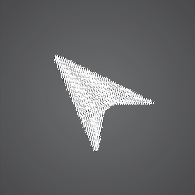 Vector arrow cursor sketch logo doodle icon isolated on dark background