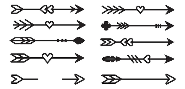 Set di decorazioni a freccia con illustrazione vettoriale di cuore
