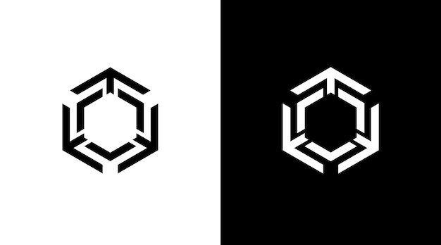 Arrow direction logo hexagon black and white icon illustration style Designs templates