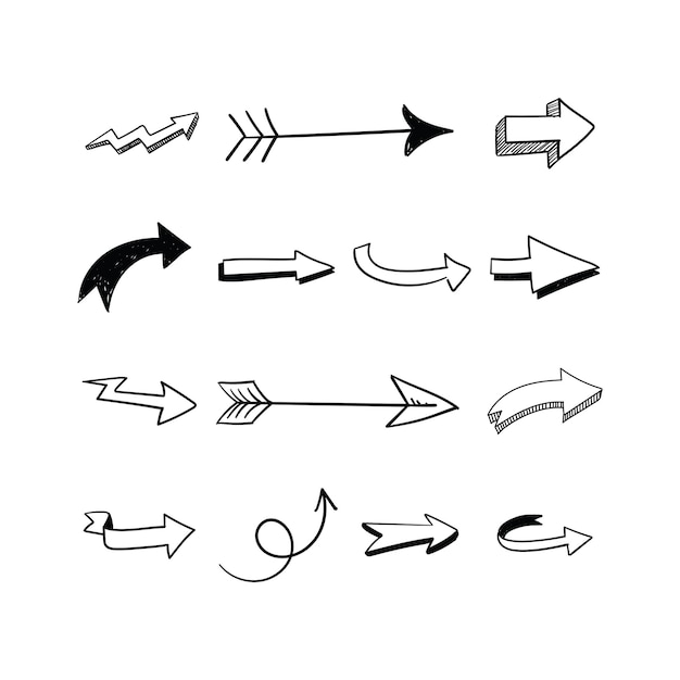 Arrow doodles set Hand getekende schets pijlen vector collectie