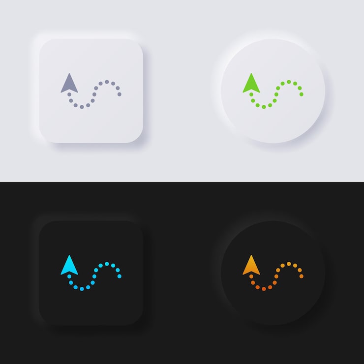 Vector arrow dot line navigation icon set multicolor neumorphism button soft ui design for web design application ui and more icon set button vector