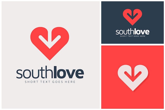 Arrow Down South with Heart Shape for Love Romance Affection Logo Design