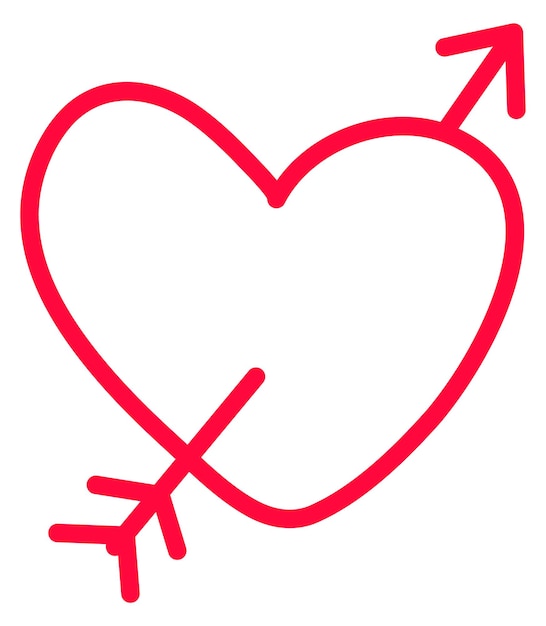 Vector arrow in heart doodle red line love symbol