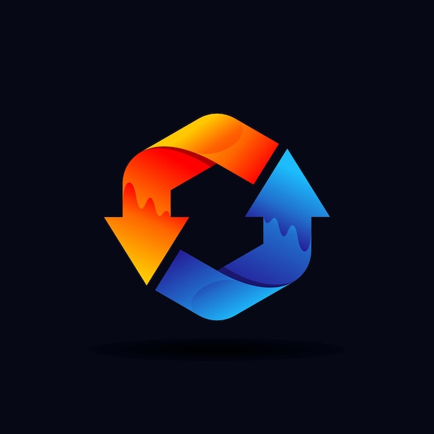 Vector arrow hexagon logo in colorful style