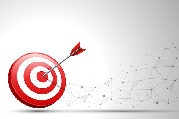 arrow hitting a target dart on connection point and line background. vector illustration