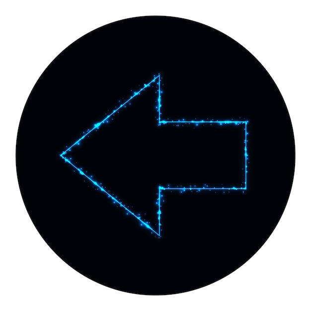 Arrow icon of blue lights on black background Neon vector icon