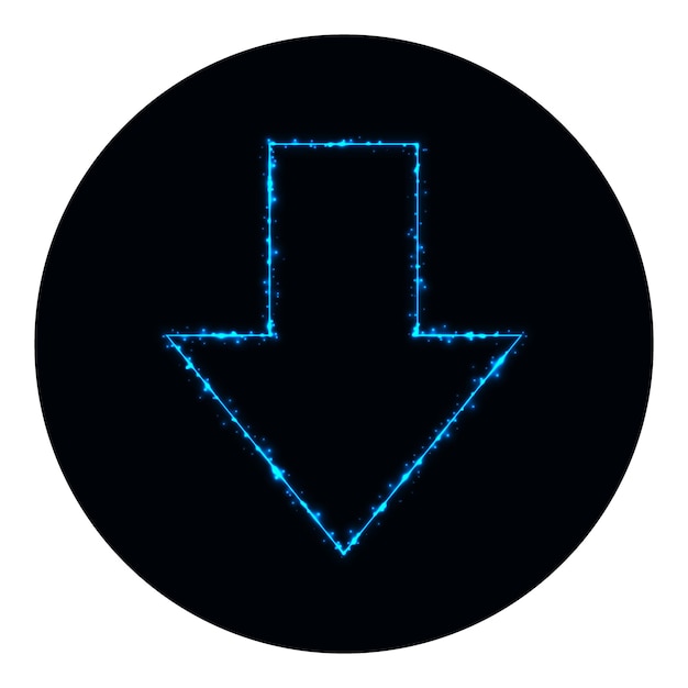 Arrow icon of blue lights on black background neon vector icon